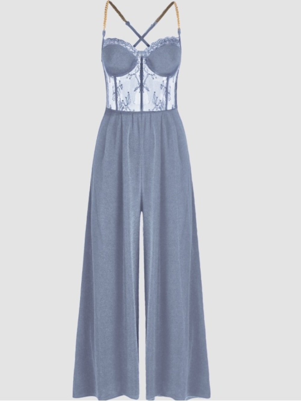 SOLID LACE CORSET CHAIN CROSS WIDE LEG JUMPSUIT